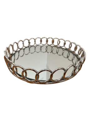 Polished Silver Loop-Edge Mirrored Vanity Tray